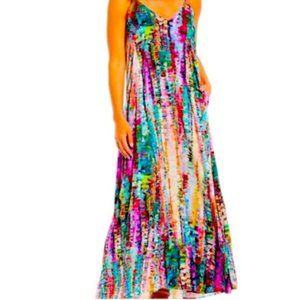 Nicole Miller Watercolor Maxi Dress with Pockets - L